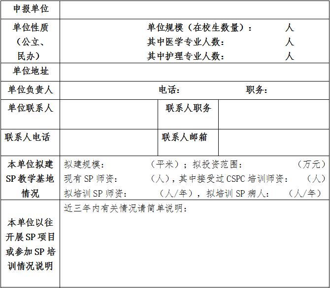 申报全国“标准化病人”(SP)教学基地的公告