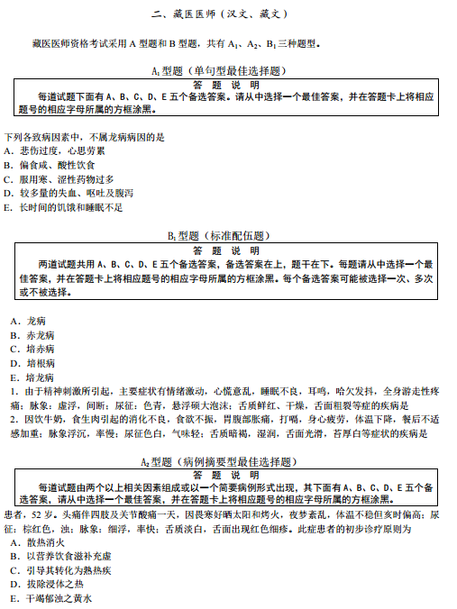 国家医师资格考试综合笔试题型举例