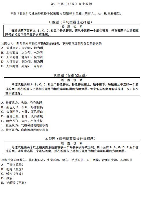 国家医师资格考试综合笔试题型举例