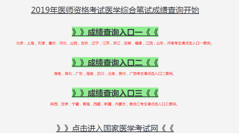 2019年执业医师考试成绩查询入口