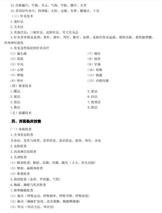 2020中医助理实践技能考试大纲2