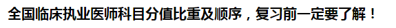 全国临床执业医师科目分值比重及顺序，复习前一定要了解！