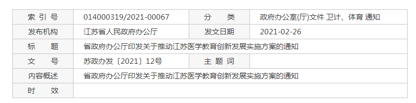 江苏省发布关于加快推动江苏医学教育创新发展的实施方案