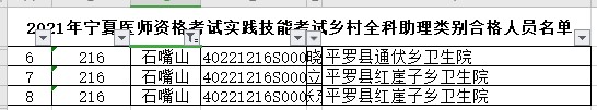 石嘴山乡村全科助理医师技能合格名单