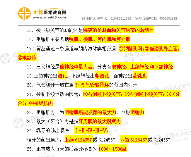口腔解剖生理学考点速记25条2