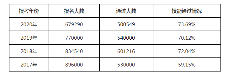 2020年技能通过情况