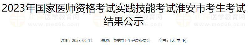 2023年国家医师资格考试实践技能考试淮安市考生考试结果公示