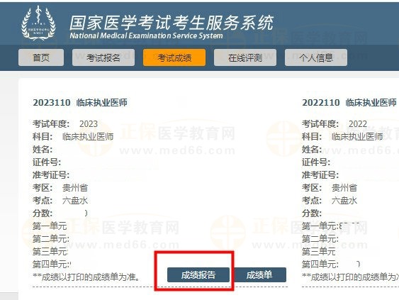 国家医学考试网成绩报告