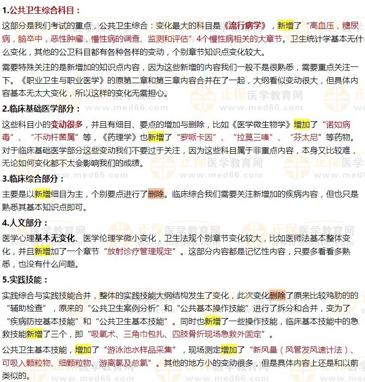 2024公卫执业医师考试大纲变动