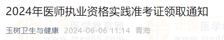 2024年医师执业资格实践准考证领取通知